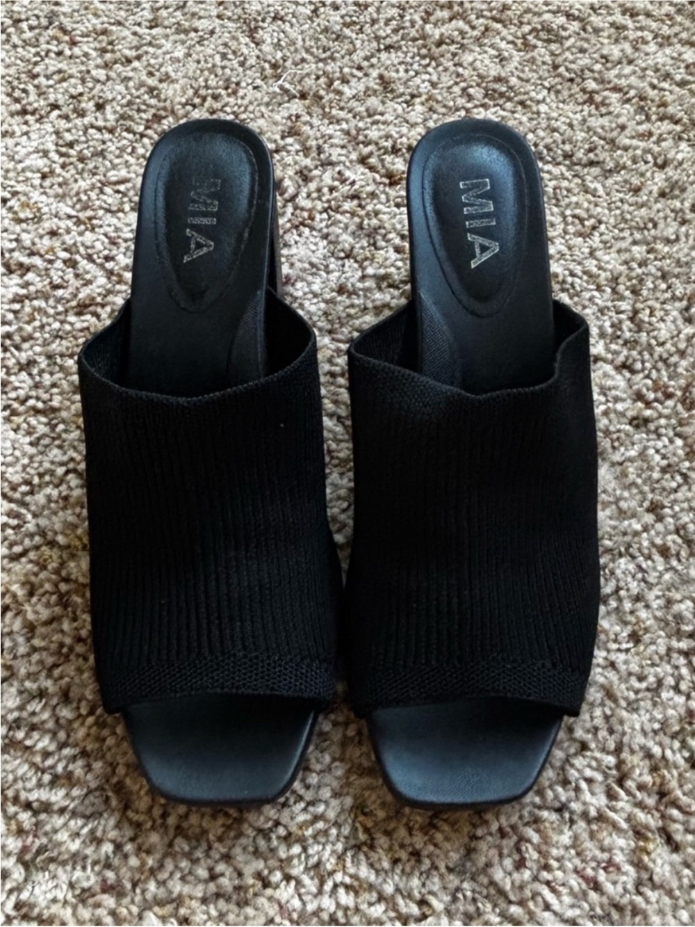 MIA Black Knit Slide Sandals